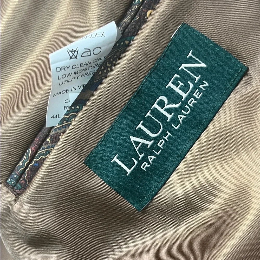 Houndstooth Jacket Sports Coat Blazer Tan Blue Brown Lauren Ralph Lauren Size 44